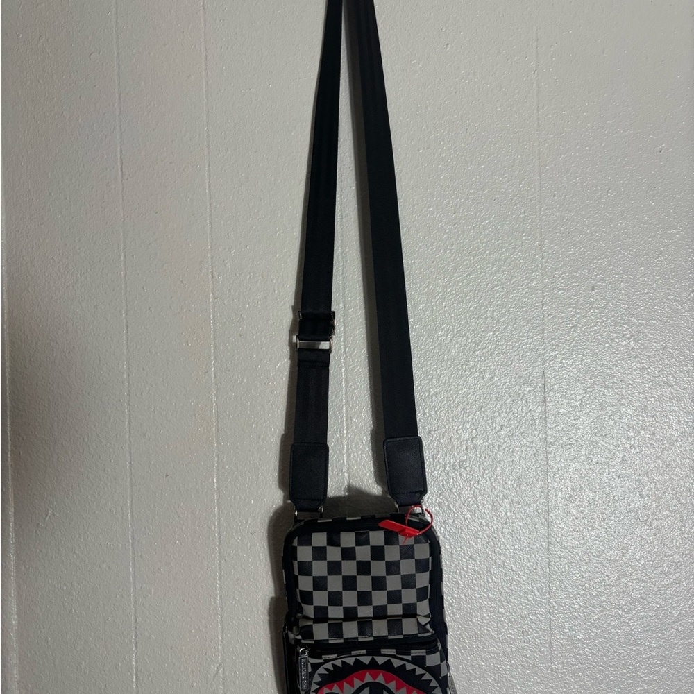 Checkered Crossbody Bag with Shark Design